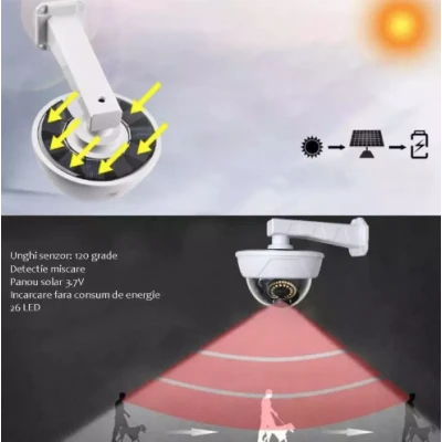 Camera falsa solara tip glob 55 LED control din telecomanda senzor de miscare Alba