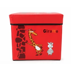 Cutie pliabila pentru depozitare tip taburet cu GIRAFA 30x30x30 cm ROSIE patrata