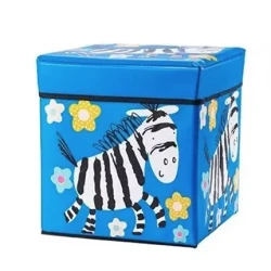 Cutie pliabila pentru depozitare tip taburet cu ZEBRA 30x30x30 cm ALBASTRA patrata