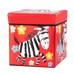Cutie pliabila pentru depozitare tip taburet cu ZEBRA 30x30x30 cm ROSIE patrata