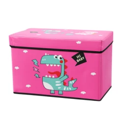 Cutie pliabila pentru depozitare tip taburet ROZ 48x31x31 cm cu DINOZAUR dreptunghiulara