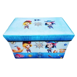 Cutie pliabila pentru depozitare tip taburet ALBASTRA 48x31x31 cm cu PIRATI dreptunghiulara