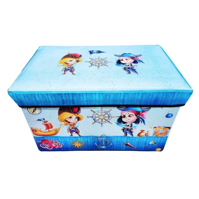 Cutie pliabila pentru depozitare tip taburet ALBASTRA 48x31x31 cm cu PIRATI dreptunghiulara