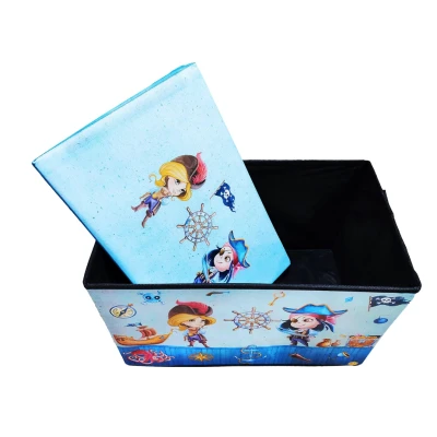 Cutie pliabila pentru depozitare tip taburet ALBASTRA 48x31x31 cm cu PIRATI dreptunghiulara