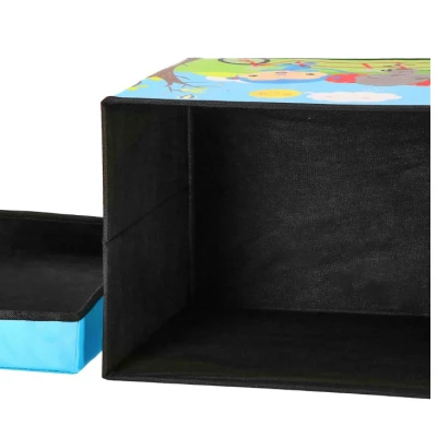 Cutie pliabila pentru depozitare tip taburet ALBASTRA 48x31x31 cm cu ANIMALE dreptunghiulara