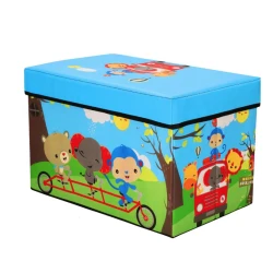 Cutie pliabila pentru depozitare tip taburet ALBASTRA 48x31x31 cm cu ANIMALE dreptunghiulara
