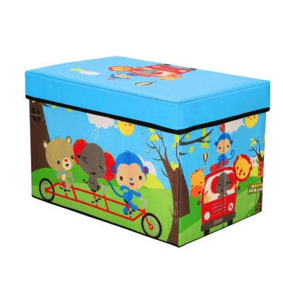 Cutie pliabila pentru depozitare tip taburet ALBASTRA 48x31x31 cm cu ANIMALE dreptunghiulara