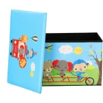Cutie pliabila pentru depozitare tip taburet ALBASTRA 48x31x31 cm cu ANIMALE dreptunghiulara