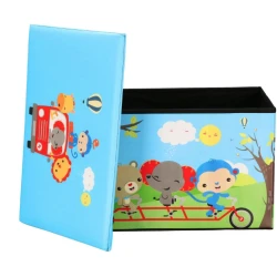 Cutie pliabila pentru depozitare tip taburet ALBASTRA 48x31x31 cm cu ANIMALE dreptunghiulara