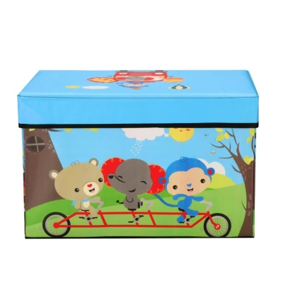 Cutie pliabila pentru depozitare tip taburet ALBASTRA 48x31x31 cm cu ANIMALE dreptunghiulara
