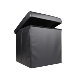 Cutie pliabila pentru depozitare tip taburet NEGRU 38x35x30 cm PATRATA imitatie PIELE