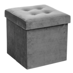 Cutie pliabila pentru depozitare tip taburet GRI 38x35x30 cm PATRATA CATIFEA