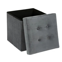 Cutie pliabila pentru depozitare tip taburet GRI 38x35x30 cm PATRATA CATIFEA