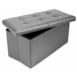 Cutie pliabila pentru depozitare tip taburet GRI cu model 66x38x38 cm DREPTUNGHIULARA imitatie PIELE