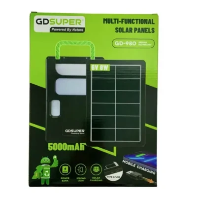 Panou solar fotovoltaic portabil cu lanterna 5000mAh GD980 putere 8W