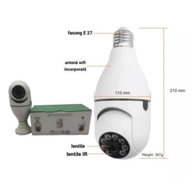 Camera de supraveghere tip Bec cu soclu E27 vedere pe noapte senzori de miscare alarma 1080P