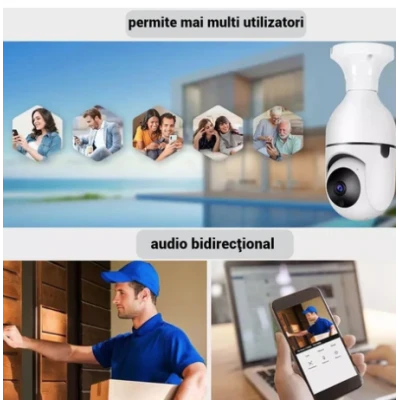 Camera de supraveghere tip Bec cu soclu E27 vedere pe noapte senzori de miscare alarma 1080P