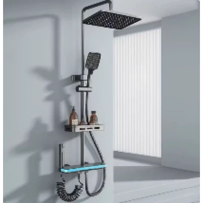 Set de dus Premium 3 in 1 SMART cu LED si afisaj para dreptunghiulara si 4 moduri pulverizare apa