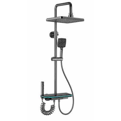 Sistem de dus Premium cu Afișaj Digital si LED cap ploaie dus de mana si pistol de clatire Gri Grafit