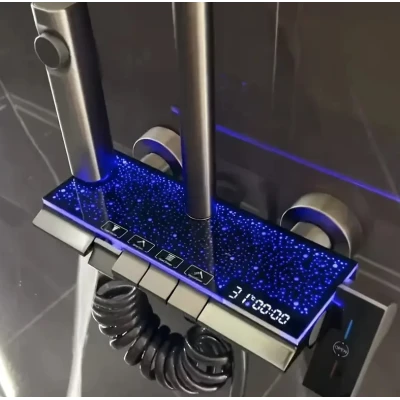 Sistem de dus Premium cu Efect LED Galaxy afisaj digital cap ploaie dus de mana GRI