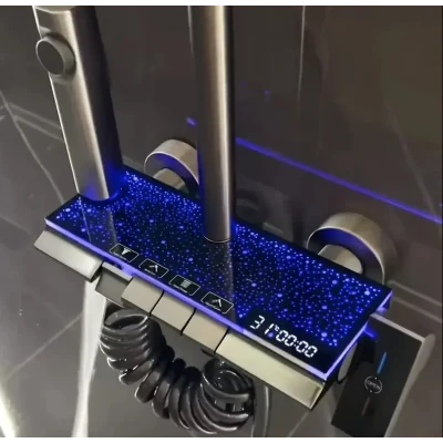 Sistem de dus Premium cu Efect LED Galaxy afisaj digital cap ploaie dus de mana GRI