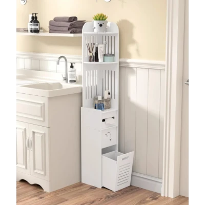 Dulap vertical pentru baie 3 polite 2 sertare 120 x 20 x 20 cm ALB