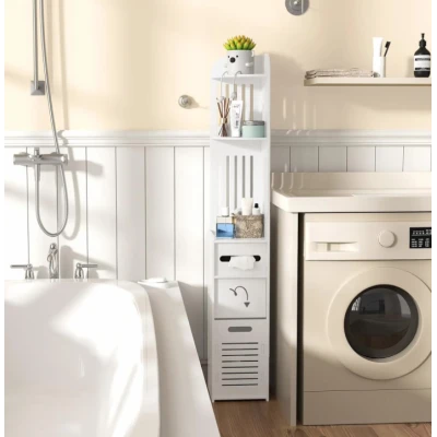 Dulap vertical pentru baie 3 polite 2 sertare 120 x 20 x 20 cm ALB