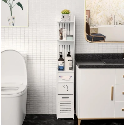 Dulap vertical pentru baie 3 polite 2 sertare 120 x 20 x 20 cm ALB
