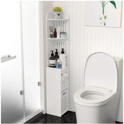 Dulap vertical pentru baie 3 polite 2 sertare 120 x 20 x 20 cm ALB