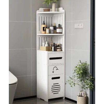 Dulap vertical pentru baie 3 polite 2 sertare 120 x 20 x 20 cm ALB