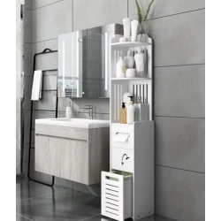 Dulap vertical pentru baie 3 polite 2 sertare 120 x 20 x 20 cm ALB
