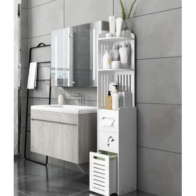 Dulap vertical pentru baie 3 polite 2 sertare 120 x 20 x 20 cm ALB