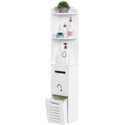 Dulap vertical pentru baie 3 polite 2 sertare 120 x 20 x 20 cm ALB