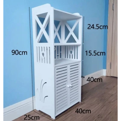 Dulap pentru baie modern raft depozitare PVC 4 sertare si 2 usi Alb 90x40x25 cm