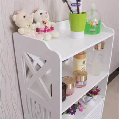 Dulap pentru baie modern raft depozitare PVC 4 sertare si 2 usi Alb 90x40x25 cm