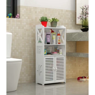 Dulap pentru baie modern raft depozitare PVC 4 sertare si 2 usi Alb 90x40x25 cm