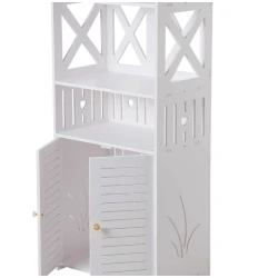 Dulap pentru baie modern raft depozitare PVC 4 sertare si 2 usi Alb 90x40x25 cm
