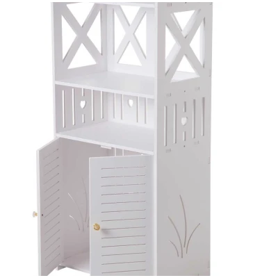Dulap pentru baie modern raft depozitare PVC 4 sertare si 2 usi Alb 90x40x25 cm
