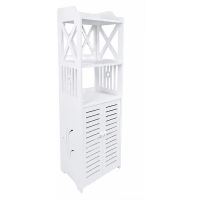 Dulap pentru baie modern raft depozitare PVC 4 sertare si 2 usi Alb 90x40x25 cm