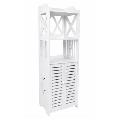 Dulap pentru baie modern raft depozitare PVC 4 sertare si 2 usi Alb 90x40x25 cm