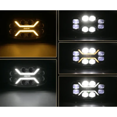 Proiector LED 9 inch dreptunghiular de 180W cu 25000LM cu lupa pozitie alba si galbena dinamica 12 24V