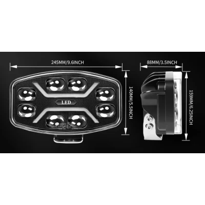 Proiector LED 9 inch dreptunghiular de 180W cu 25000LM cu lupa pozitie alba si galbena dinamica 12 24V
