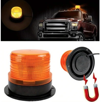 Girofar led 12v 24V cu magnet si mufa bricheta PORTOCALIU
