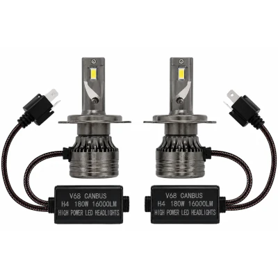 Set 2 Becuri LED H4 V68 180W 16000LM Canbus 6000K 12V Alb Rece
