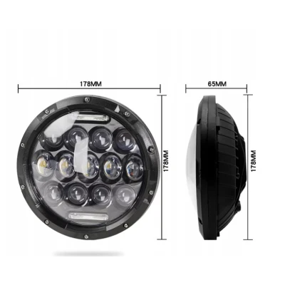 LED Far Universal 7 inch 18 cm 13 LED 12V 24V faruri scurte/lungi cu lumini de zi DRL alb 4000lm pentru ATV jeep, motocicleta camion etc