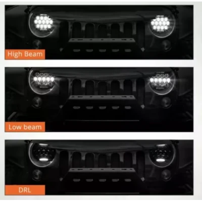 LED Far Universal 7 inch 18 cm 13 LED 12V 24V faruri scurte/lungi cu lumini de zi DRL alb 4000lm pentru ATV jeep, motocicleta camion etc