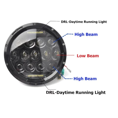 LED Far Universal 7 inch 18 cm 13 LED 12V 24V faruri scurte/lungi cu lumini de zi DRL alb 4000lm pentru ATV jeep, motocicleta camion etc