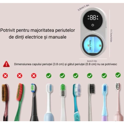 Sterilizator UV portabil pentru 2 periute de dinti tip suport periute Inteligent Senzor Deschidere Inchidere automata