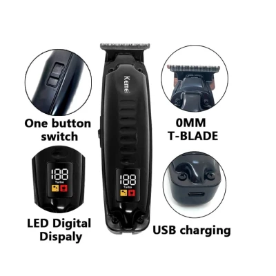 Masina de tuns si contur profesionala Kemei KM 1578 incarcare type c afisaj LCD