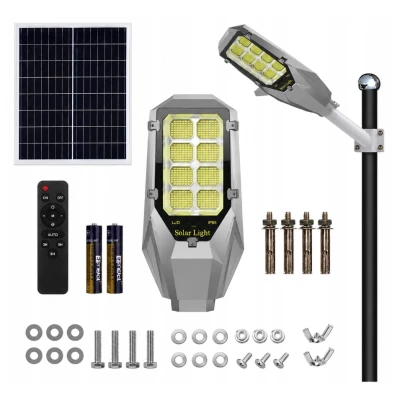 Lampa solara stradala putere 600W cu 8 casete negru gri cu telecomanda